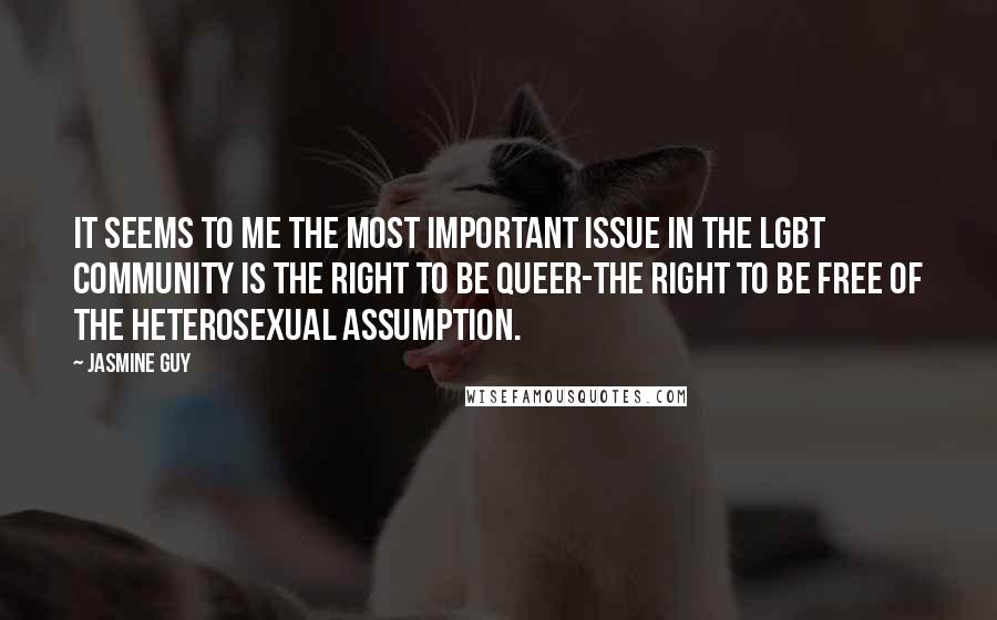 Jasmine Guy Quotes: It seems to me the most important issue in the LGBT community is the right to be queer-the right to be free of the heterosexual assumption.