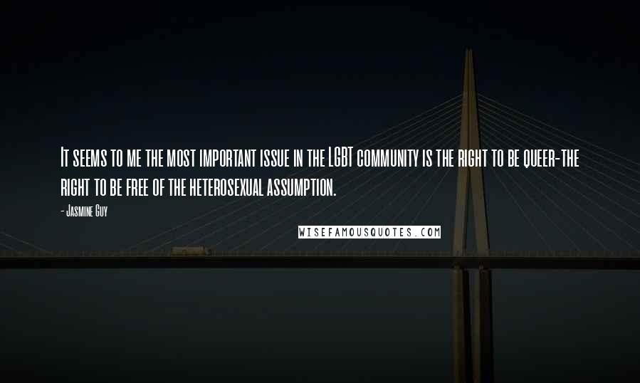 Jasmine Guy Quotes: It seems to me the most important issue in the LGBT community is the right to be queer-the right to be free of the heterosexual assumption.