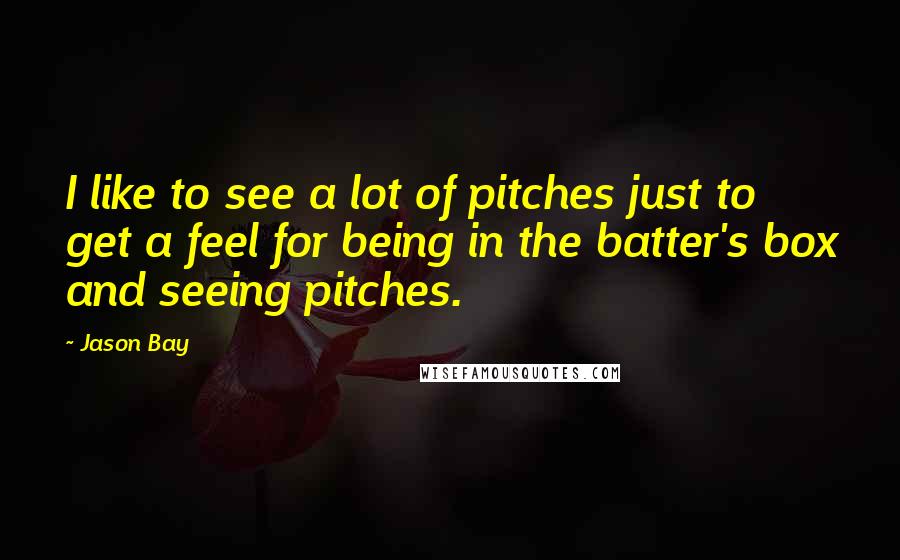 Jason Bay Quotes: I like to see a lot of pitches just to get a feel for being in the batter's box and seeing pitches.