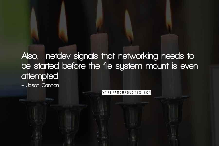 Jason Cannon Quotes: Also, _netdev signals that networking needs to be started before the file system mount is even attempted.