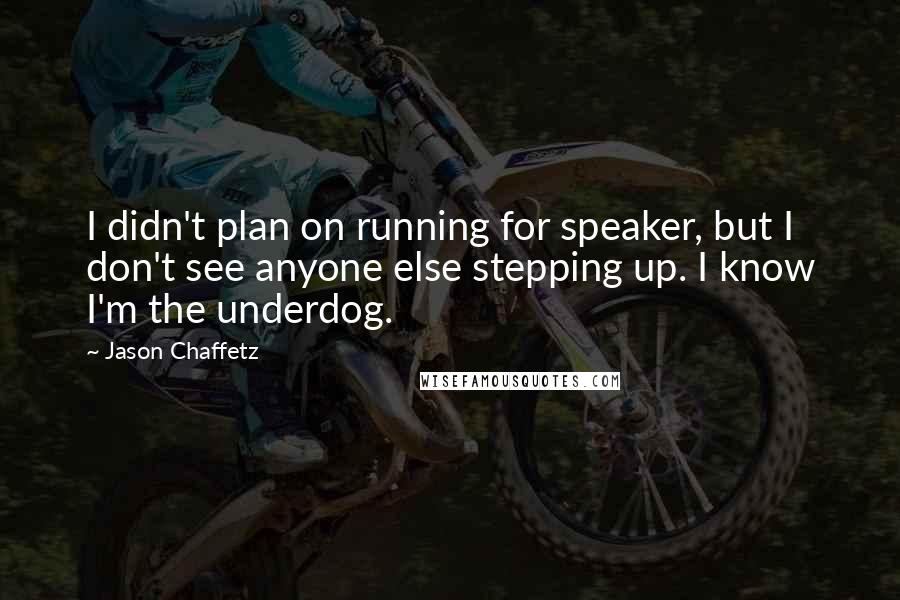 Jason Chaffetz Quotes: I didn't plan on running for speaker, but I don't see anyone else stepping up. I know I'm the underdog.