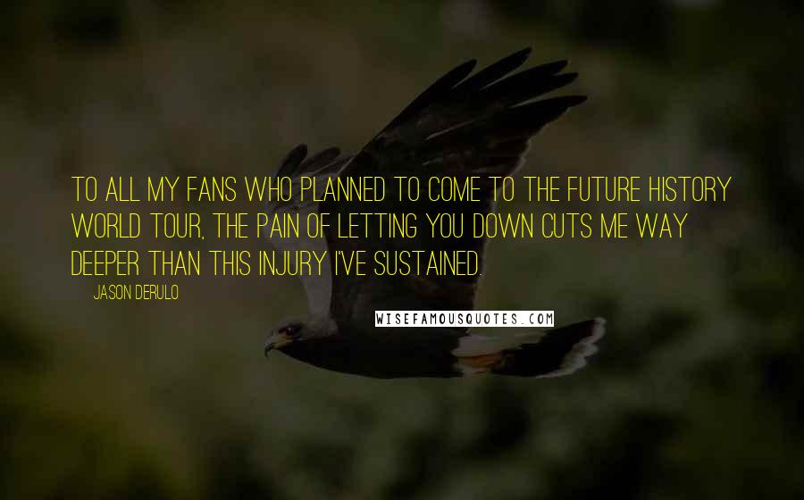 Jason Derulo Quotes: To all my fans who planned to come to the Future History World tour, the pain of letting you down cuts me way deeper than this injury I've sustained.