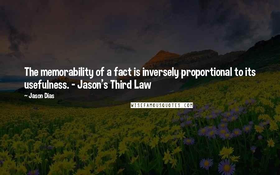 Jason Dias Quotes: The memorability of a fact is inversely proportional to its usefulness. - Jason's Third Law