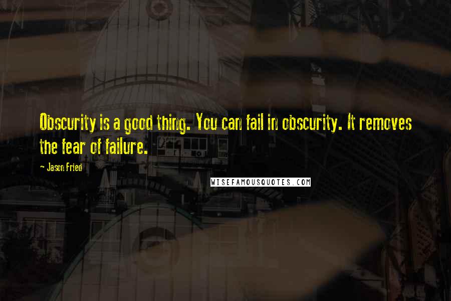 Jason Fried Quotes: Obscurity is a good thing. You can fail in obscurity. It removes the fear of failure.