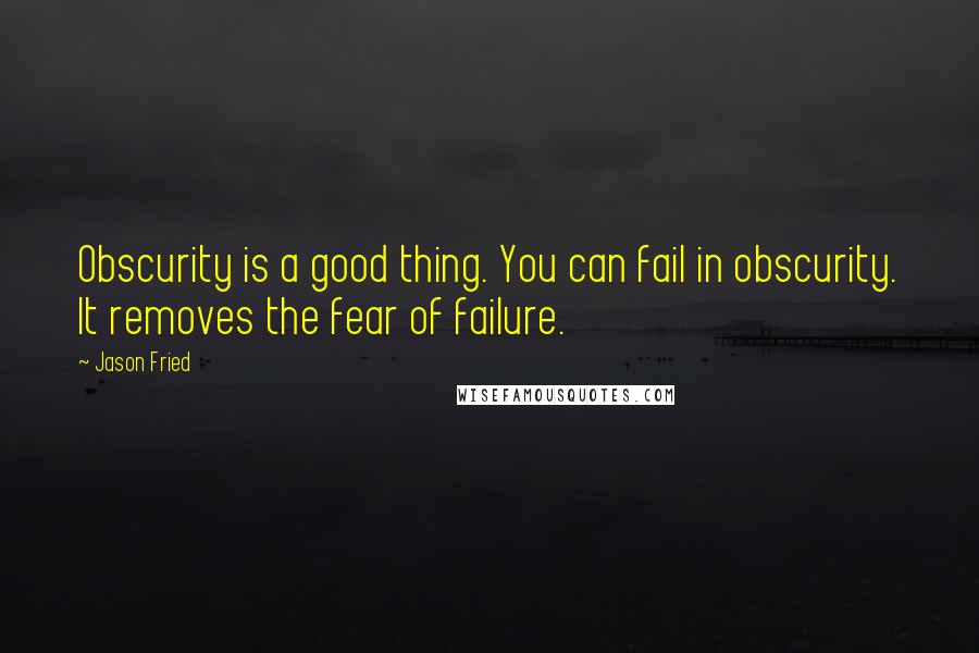 Jason Fried Quotes: Obscurity is a good thing. You can fail in obscurity. It removes the fear of failure.