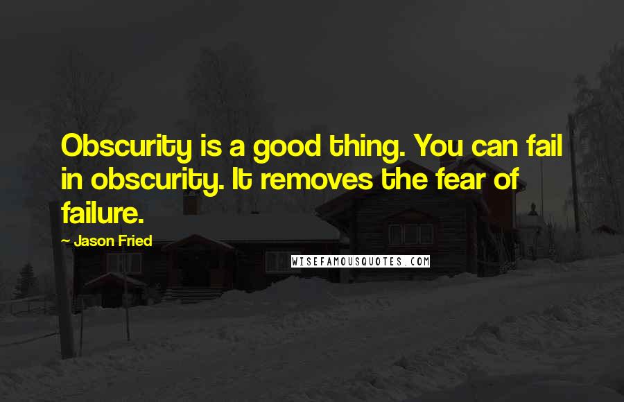 Jason Fried Quotes: Obscurity is a good thing. You can fail in obscurity. It removes the fear of failure.