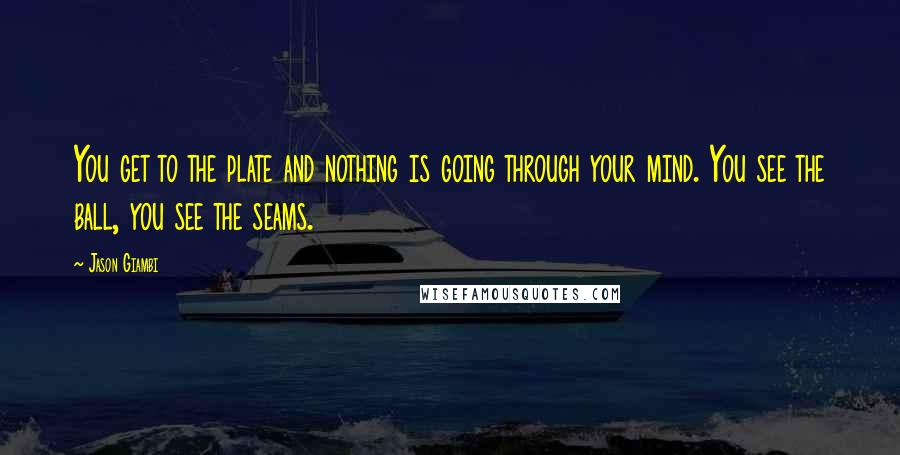 Jason Giambi Quotes: You get to the plate and nothing is going through your mind. You see the ball, you see the seams.