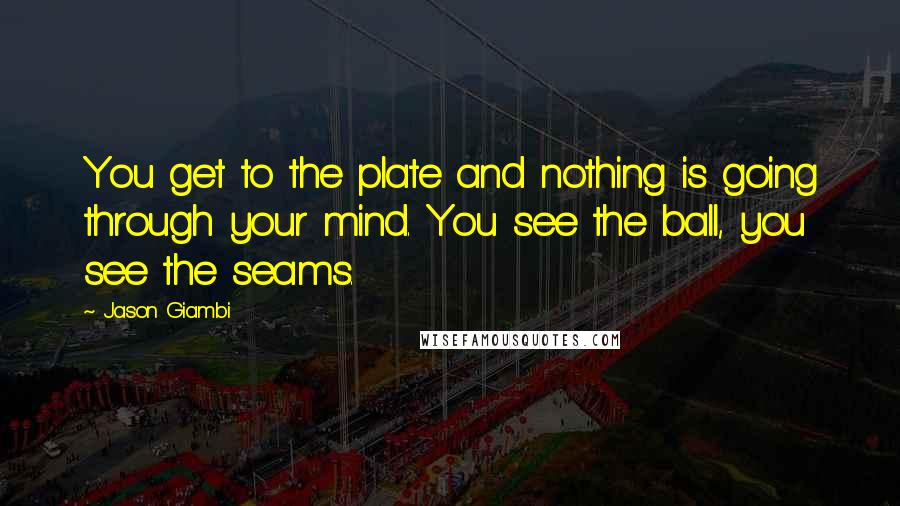 Jason Giambi Quotes: You get to the plate and nothing is going through your mind. You see the ball, you see the seams.