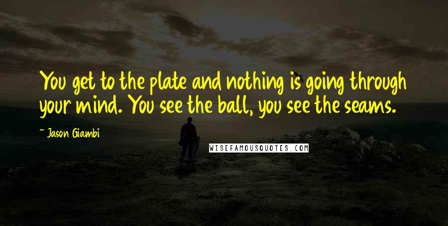 Jason Giambi Quotes: You get to the plate and nothing is going through your mind. You see the ball, you see the seams.