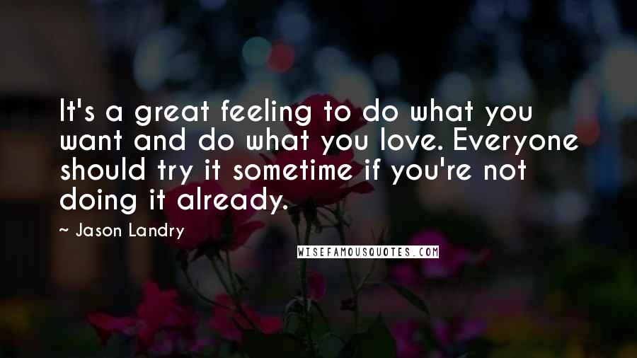 Jason Landry Quotes: It's a great feeling to do what you want and do what you love. Everyone should try it sometime if you're not doing it already.