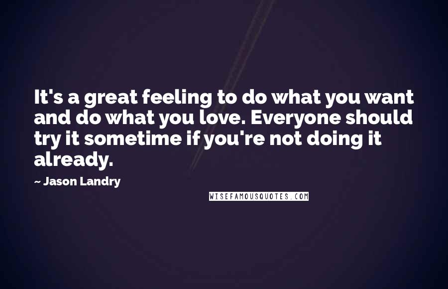 Jason Landry Quotes: It's a great feeling to do what you want and do what you love. Everyone should try it sometime if you're not doing it already.