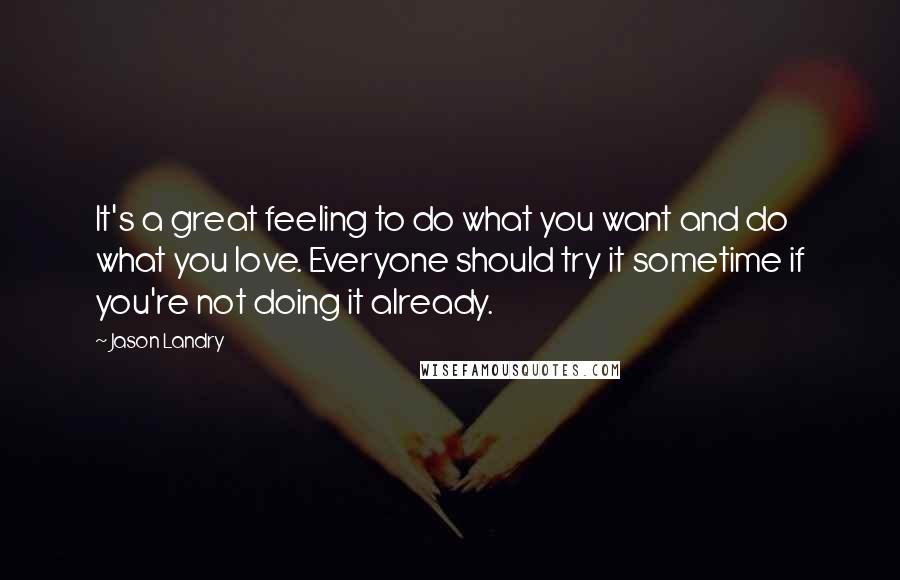Jason Landry Quotes: It's a great feeling to do what you want and do what you love. Everyone should try it sometime if you're not doing it already.