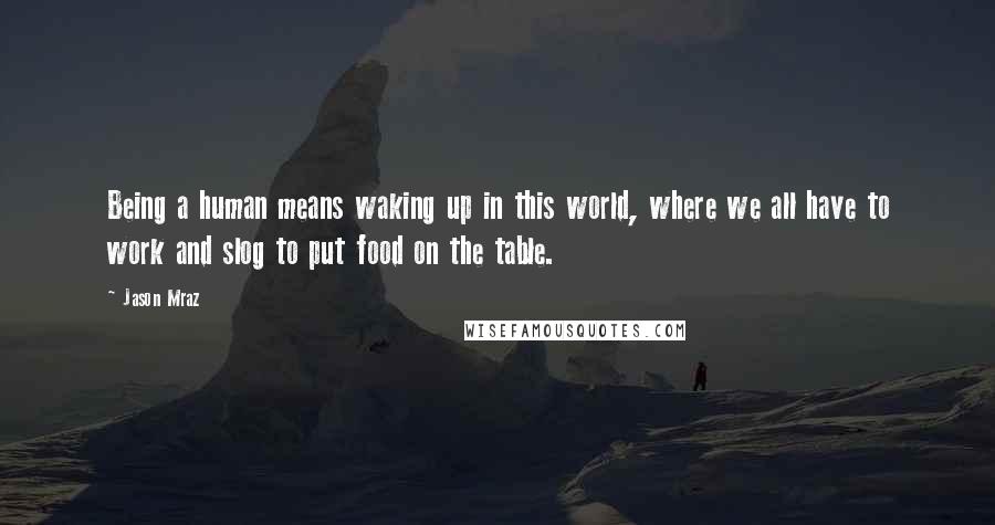 Jason Mraz Quotes: Being a human means waking up in this world, where we all have to work and slog to put food on the table.