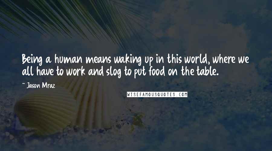 Jason Mraz Quotes: Being a human means waking up in this world, where we all have to work and slog to put food on the table.