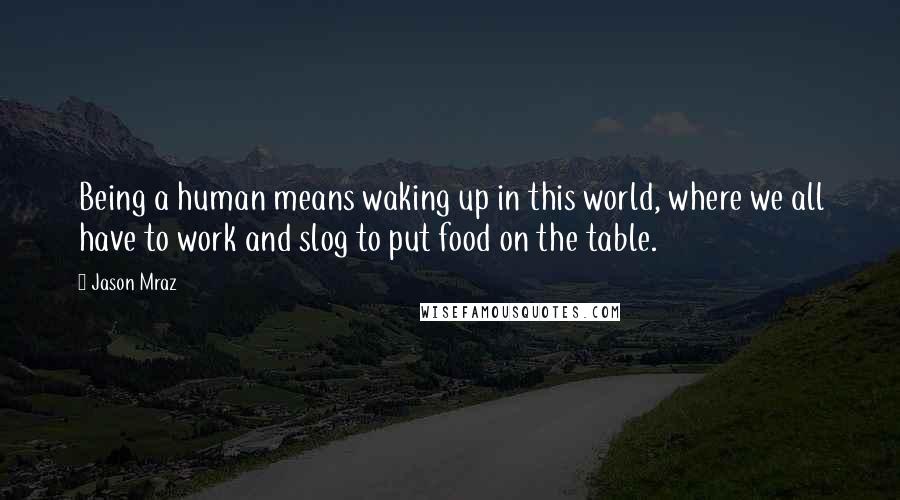 Jason Mraz Quotes: Being a human means waking up in this world, where we all have to work and slog to put food on the table.