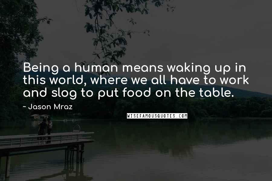 Jason Mraz Quotes: Being a human means waking up in this world, where we all have to work and slog to put food on the table.