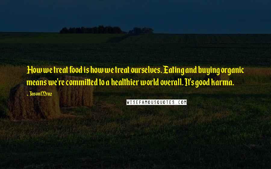 Jason Mraz Quotes: How we treat food is how we treat ourselves. Eating and buying organic means we're committed to a healthier world overall. It's good karma.
