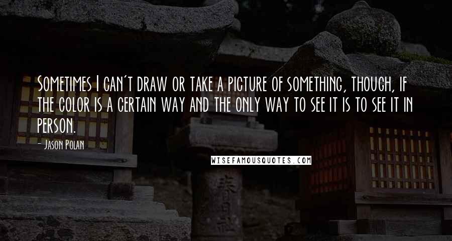 Jason Polan Quotes: Sometimes I can't draw or take a picture of something, though, if the color is a certain way and the only way to see it is to see it in person.