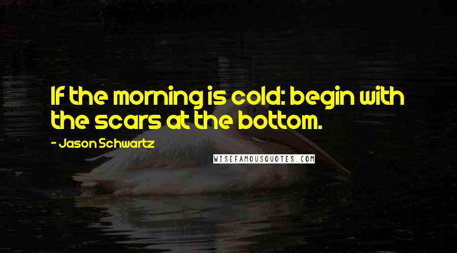 Jason Schwartz Quotes: If the morning is cold: begin with the scars at the bottom.
