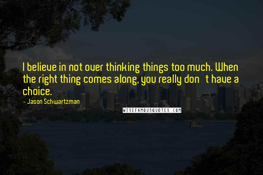 Jason Schwartzman Quotes: I believe in not over thinking things too much. When the right thing comes along, you really don't have a choice.