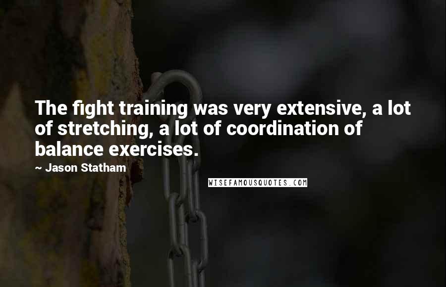 Jason Statham Quotes: The fight training was very extensive, a lot of stretching, a lot of coordination of balance exercises.