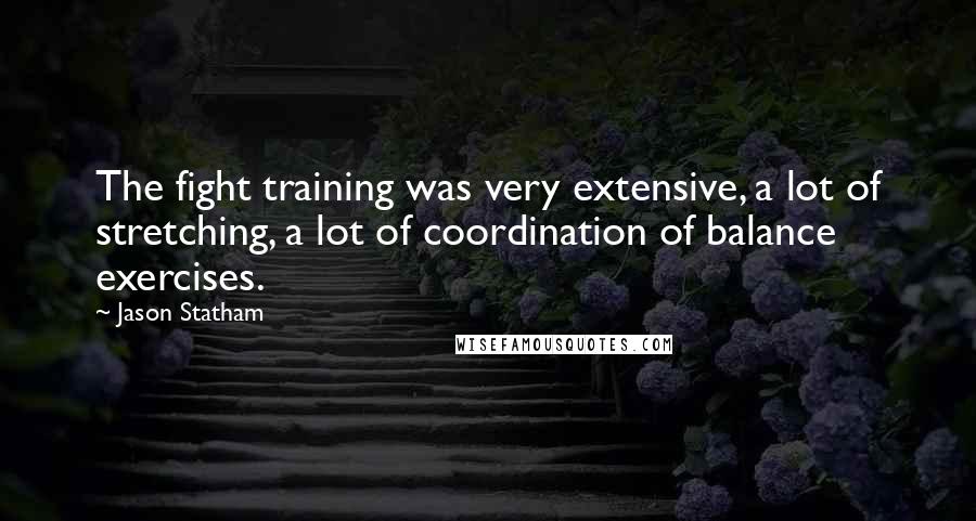 Jason Statham Quotes: The fight training was very extensive, a lot of stretching, a lot of coordination of balance exercises.