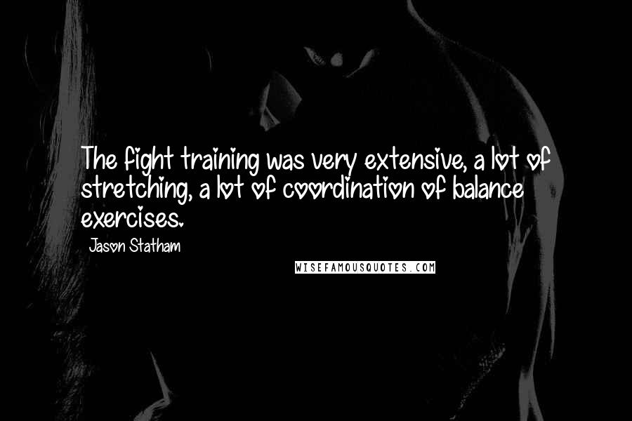 Jason Statham Quotes: The fight training was very extensive, a lot of stretching, a lot of coordination of balance exercises.