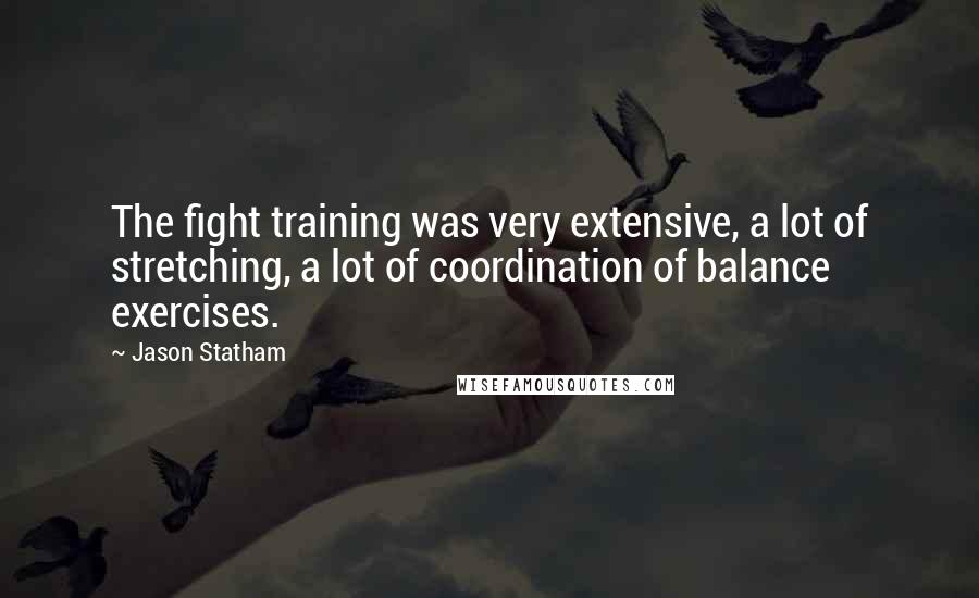 Jason Statham Quotes: The fight training was very extensive, a lot of stretching, a lot of coordination of balance exercises.