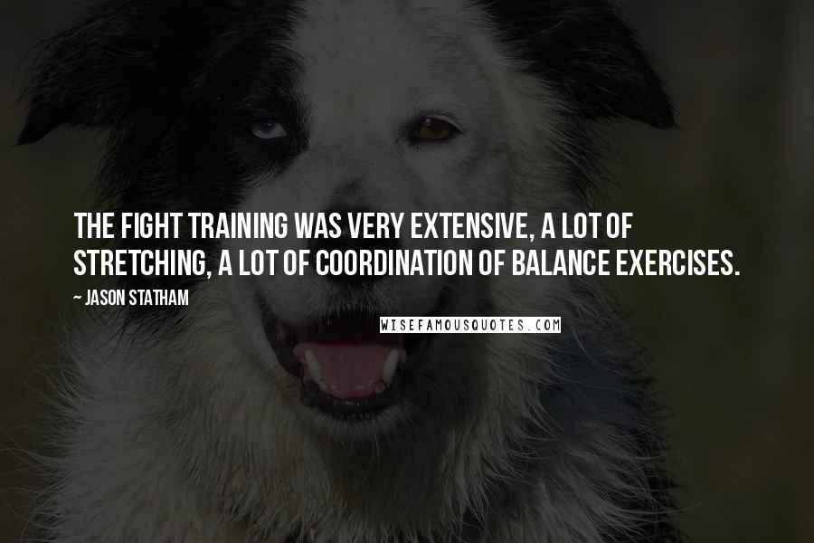 Jason Statham Quotes: The fight training was very extensive, a lot of stretching, a lot of coordination of balance exercises.