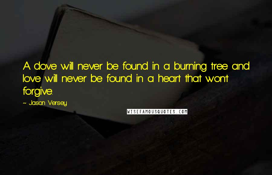 Jason Versey Quotes: A dove will never be found in a burning tree and love will never be found in a heart that won't forgive.