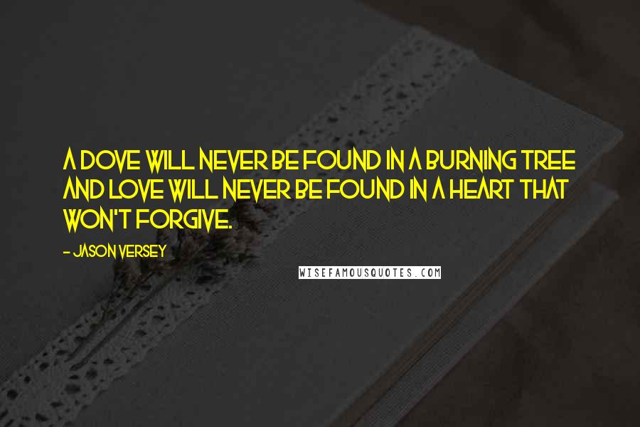 Jason Versey Quotes: A dove will never be found in a burning tree and love will never be found in a heart that won't forgive.