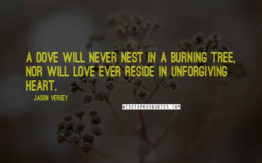 Jason Versey Quotes: A dove will never nest in a burning tree, nor will love ever reside in unforgiving heart.