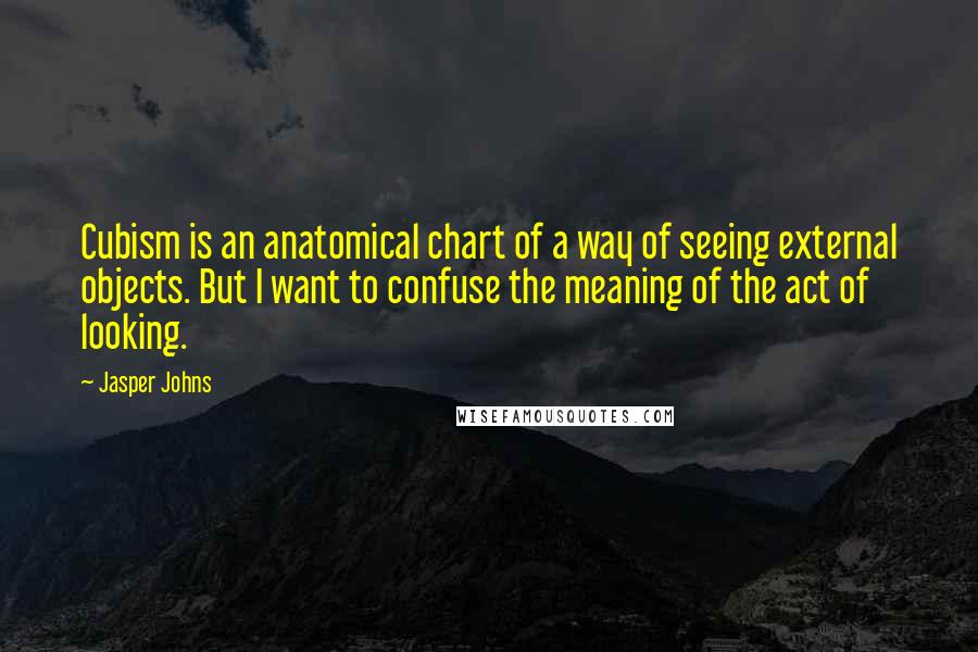 Jasper Johns Quotes: Cubism is an anatomical chart of a way of seeing external objects. But I want to confuse the meaning of the act of looking.