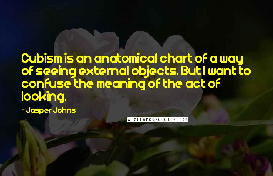 Jasper Johns Quotes: Cubism is an anatomical chart of a way of seeing external objects. But I want to confuse the meaning of the act of looking.