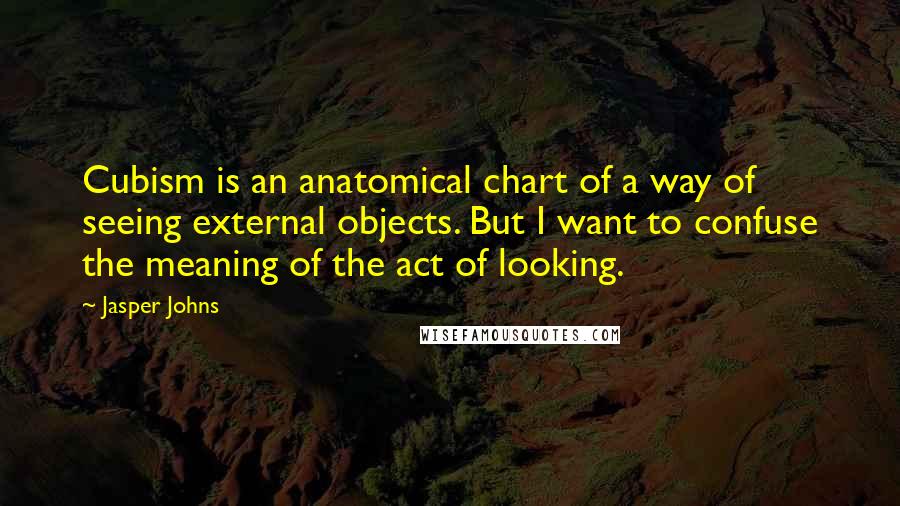 Jasper Johns Quotes: Cubism is an anatomical chart of a way of seeing external objects. But I want to confuse the meaning of the act of looking.