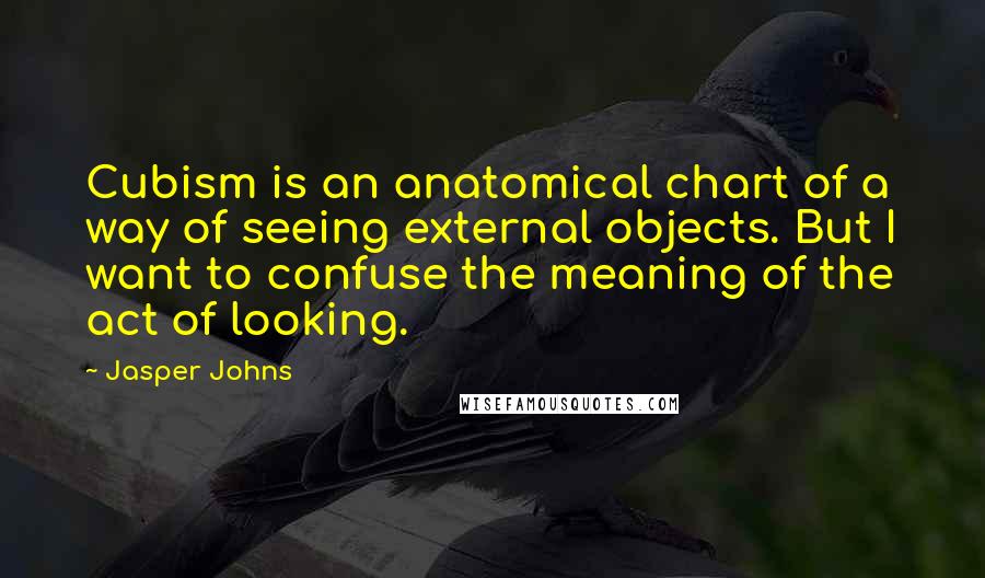 Jasper Johns Quotes: Cubism is an anatomical chart of a way of seeing external objects. But I want to confuse the meaning of the act of looking.