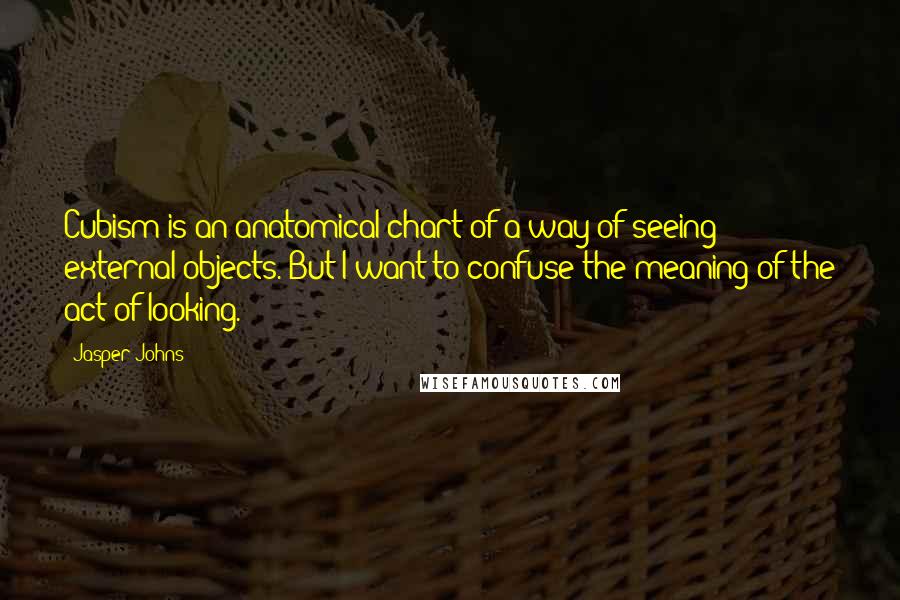 Jasper Johns Quotes: Cubism is an anatomical chart of a way of seeing external objects. But I want to confuse the meaning of the act of looking.