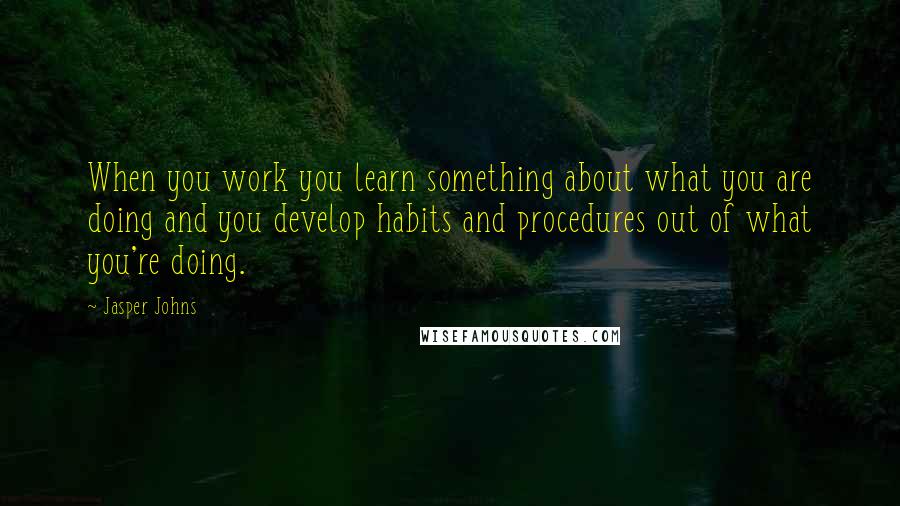 Jasper Johns Quotes: When you work you learn something about what you are doing and you develop habits and procedures out of what you're doing.