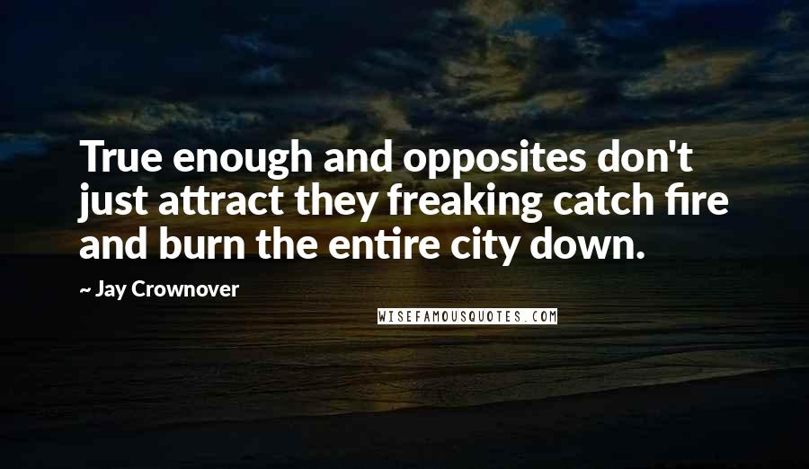 Jay Crownover Quotes: True enough and opposites don't just attract they freaking catch fire and burn the entire city down.
