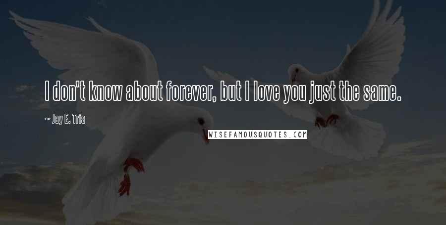 Jay E. Tria Quotes: I don't know about forever, but I love you just the same.