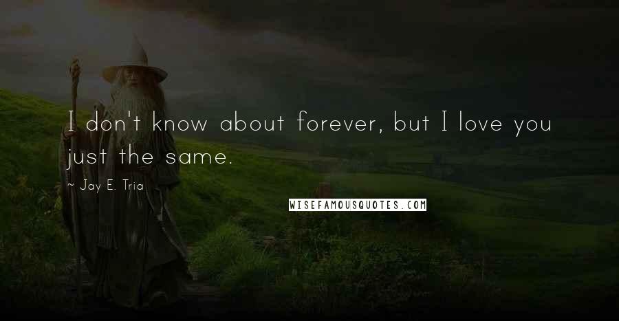 Jay E. Tria Quotes: I don't know about forever, but I love you just the same.