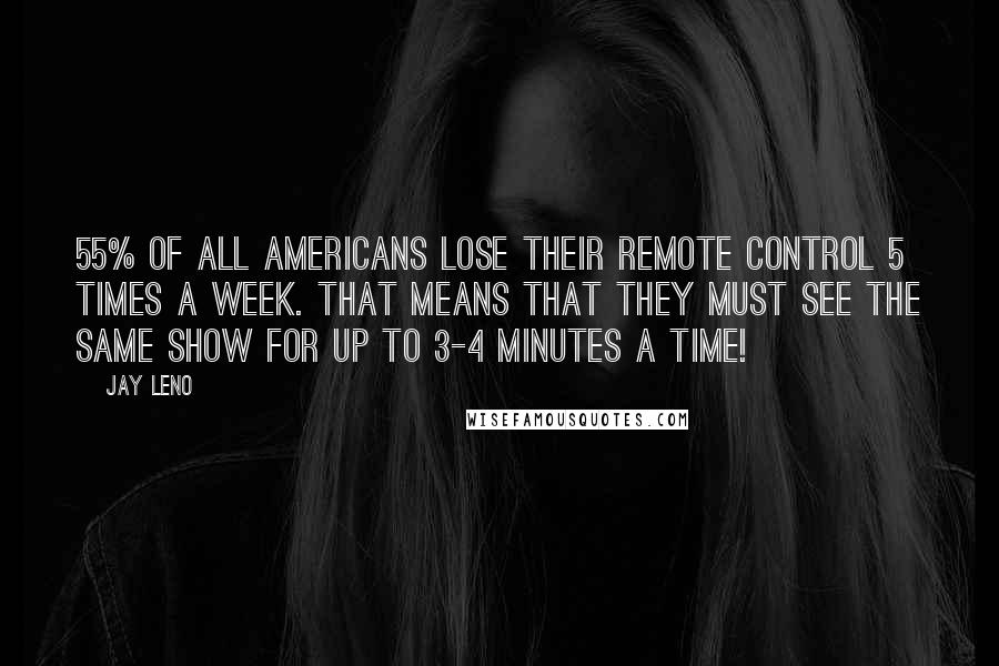 Jay Leno Quotes: 55% of all Americans lose their remote control 5 times a week. That means that they must see the same show for up to 3-4 minutes a time!