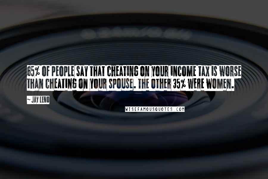 Jay Leno Quotes: 65% of people say that cheating on your income tax is worse than cheating on your spouse. The other 35% were women.