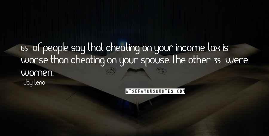 Jay Leno Quotes: 65% of people say that cheating on your income tax is worse than cheating on your spouse. The other 35% were women.