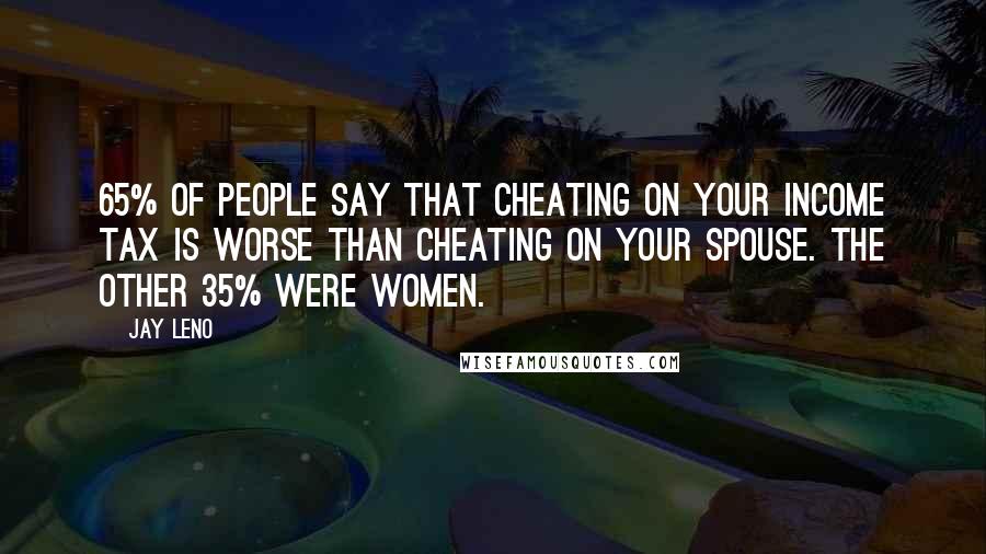 Jay Leno Quotes: 65% of people say that cheating on your income tax is worse than cheating on your spouse. The other 35% were women.