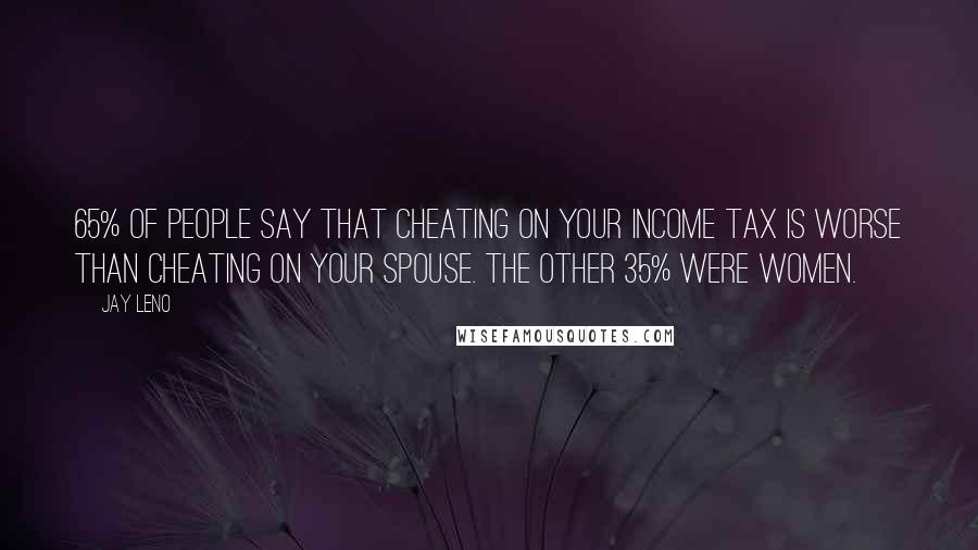 Jay Leno Quotes: 65% of people say that cheating on your income tax is worse than cheating on your spouse. The other 35% were women.