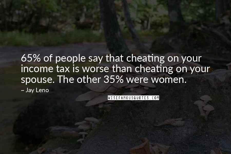 Jay Leno Quotes: 65% of people say that cheating on your income tax is worse than cheating on your spouse. The other 35% were women.