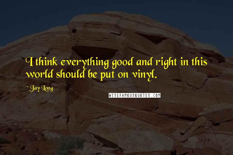 Jay Long Quotes: I think everything good and right in this world should be put on vinyl.
