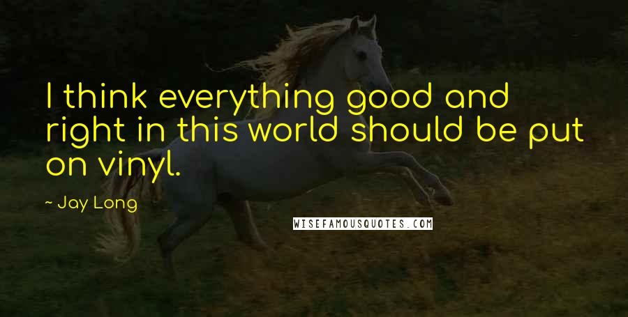 Jay Long Quotes: I think everything good and right in this world should be put on vinyl.