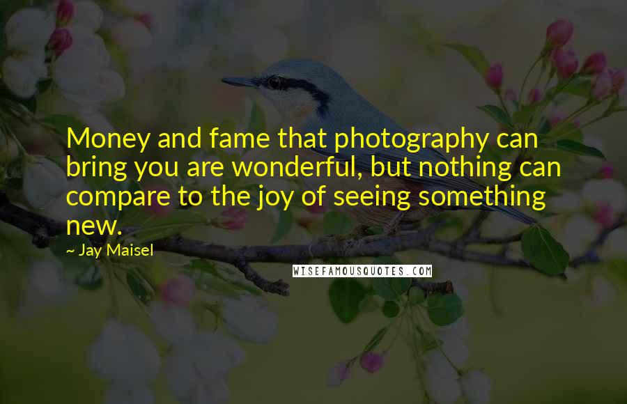 Jay Maisel Quotes: Money and fame that photography can bring you are wonderful, but nothing can compare to the joy of seeing something new.